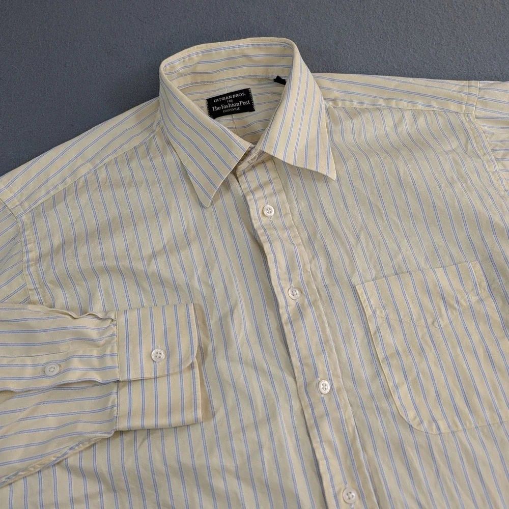 Gitman Bros Button Down Shirt Mens 16 34 Yellow Blue Striped Long Sleeve